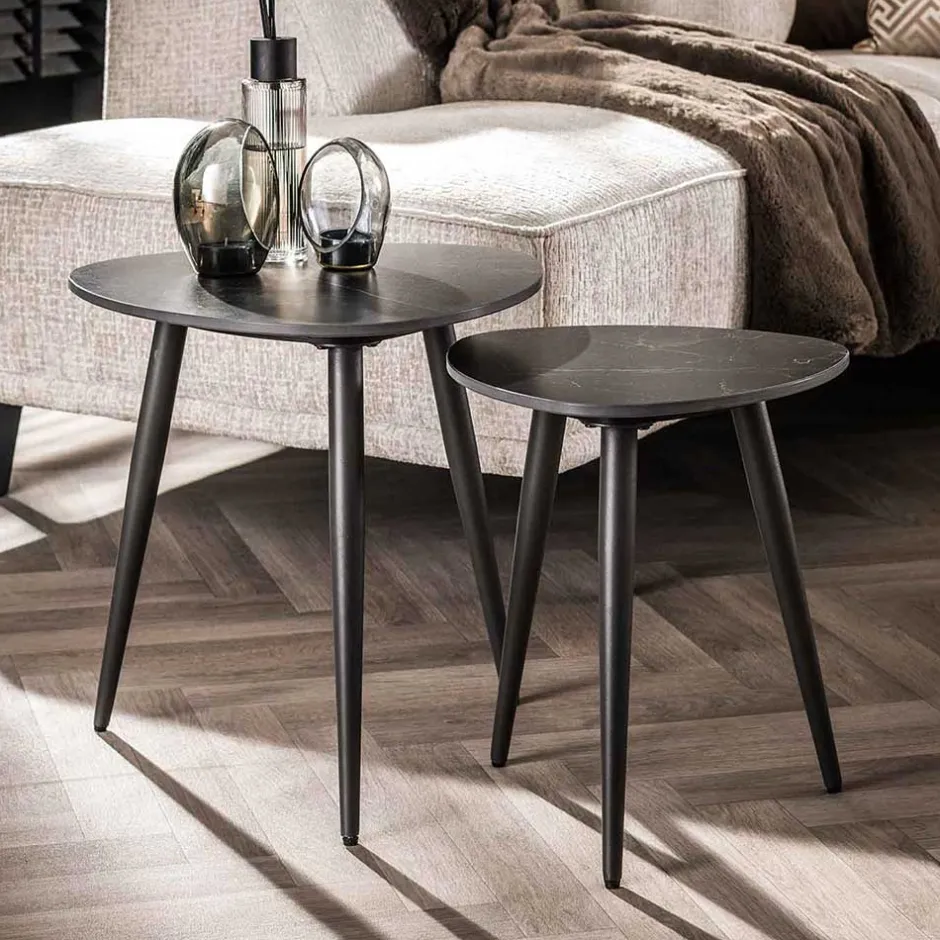 Zweisatz Beistelltisch mit Keramikplatte - Yaliaz (zweiteilig)^Wohnen