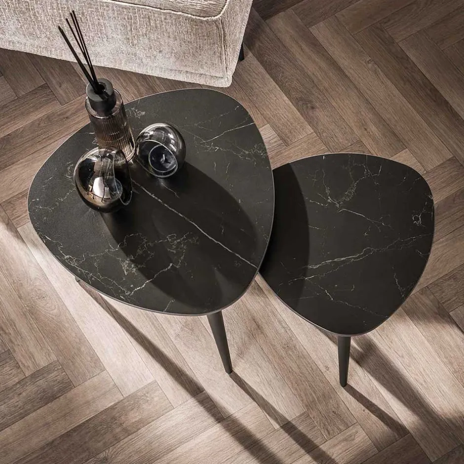 Zweisatz Beistelltisch mit Keramikplatte - Yaliaz (zweiteilig)^Wohnen