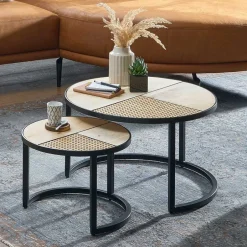 Zweisatz Sofatisch aus Holz & Rattan - Acapella (zweiteilig)^Wohnen Outlet