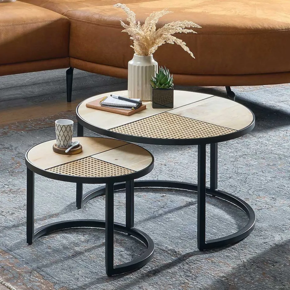 Zweisatz Sofatisch aus Holz & Rattan - Acapella (zweiteilig)^Wohnen Outlet