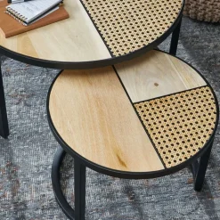 Zweisatz Sofatisch aus Holz & Rattan - Acapella (zweiteilig)^Wohnen Outlet