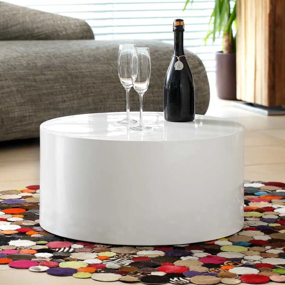 Wohnen Zylinder Design Couchtisch in Hochglanz Weiß - Reading