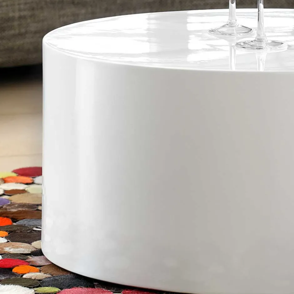 Wohnen Zylinder Design Couchtisch in Hochglanz Weiß - Reading